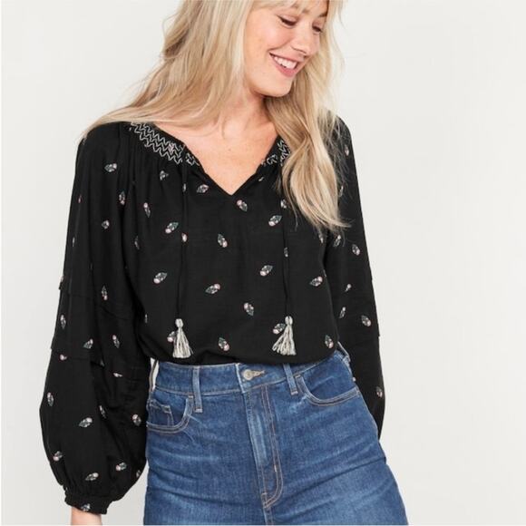 Old Navy Floral peasant Blouse balloon sleeve bohemian hippy smocked plus size - Picture 1 of 13